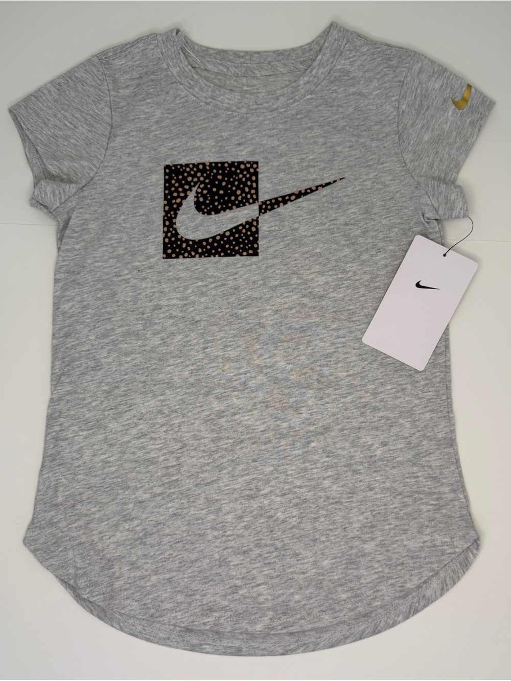 Nike Heather Gray Girls' Short Sleeve Tee with Polka Dot Swoosh